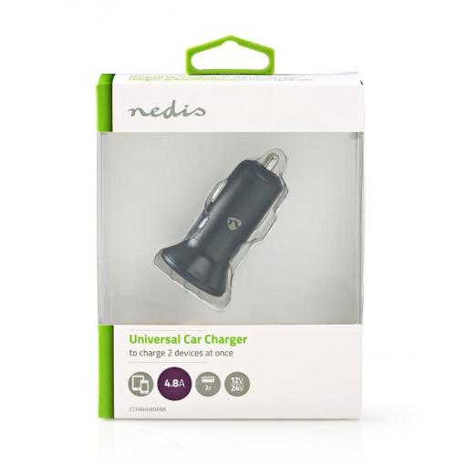 USB výkonný nabíjecí autoadaptér, USB nabíjecí 2x2400mA, DC 12/24V, černý   CCHAU480ABK