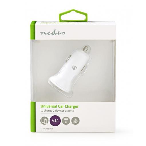 USB výkonný nabíjecí autoadaptér, USB nabíjecí 2x2400mA, DC 12/24V, bílý   CCHAU480AWT