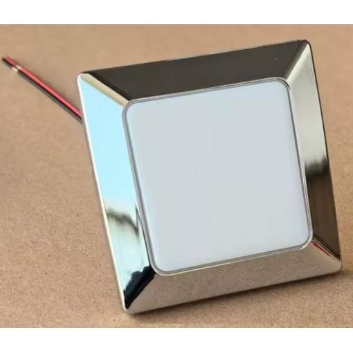 LED podhledové světlo do karavanu 12 V / 4 W, hranaté 70 × 70 mm, bílá/chrom