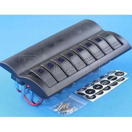 Ovládací panel PN-AF8, 8 vypínačů s jističi DC, 12–24 V