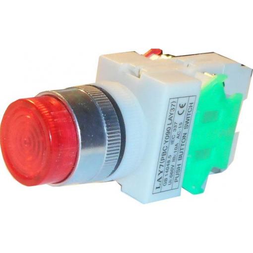 Tlačítko LAY7 OFF-(ON)/ON-(OFF) 1pól., 250 V / 6 A, IP40, červené prosvětlené