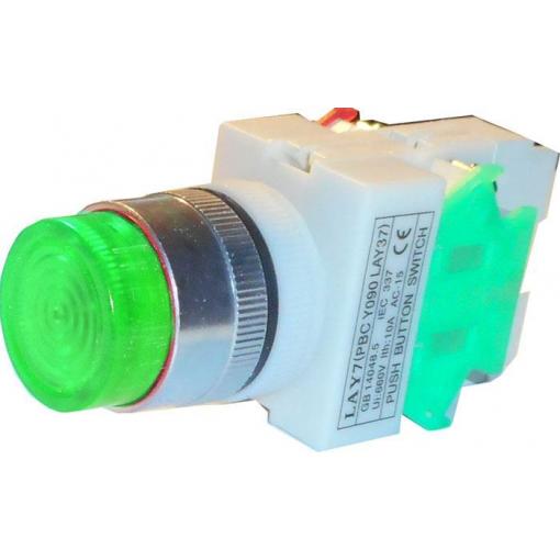Tlačítko LAY7 OFF-(ON)/ON-(OFF), 250 V / 6 A, zelené prosvětlené, IP40