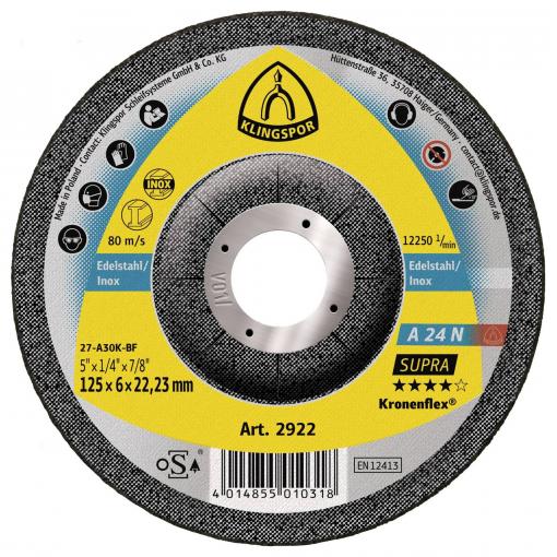 Klingspor 2922 A 24 N Supra Ohrubovací kotouč Průměr 125 mm Ø otvoru 22.23 mm nerezová ocel 10 ks