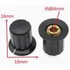 Přístrojový knoflík KYP16-16, 16×16 mm, hřídel 4 mm, černý