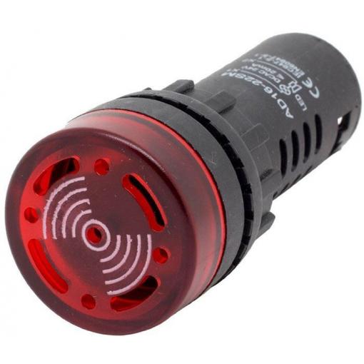 Kontrolka LED 230 V, 29 mm, AD16-22SM, červená s bzučákem