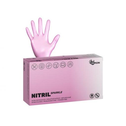 Nitrilové rukavice NITRIL SPARKLE, perleťově růžové, velikost M, 100 ks