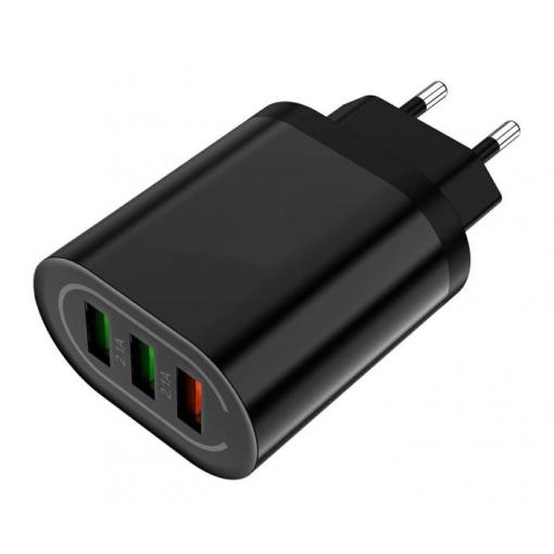 Síťový adaptér, nabíječka USB-A - 3x, QC 18W, černý