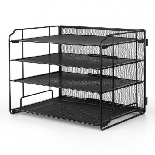 Organizér na dokumenty h_o338b, 4 police, kovový, černý