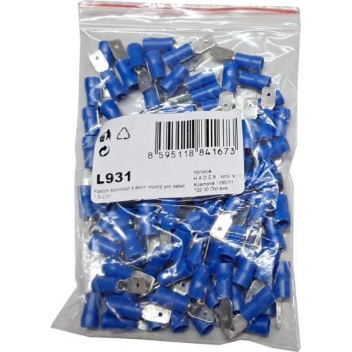 Faston-konektor 4,8mm modrý pro kabel 1,5-2,5mm2, balení 100ks