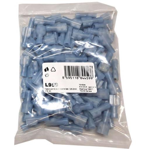 Faston zásuvka 6,3 mm, modrá, 1,25–2 mm², balení 100 ks