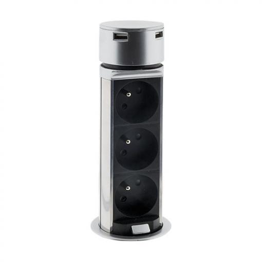 Solight USB výsuvný blok zásuvek, 3 zásuvky, plast, délka 1,5m, 3 x 1mm2, stříbrný - PP125