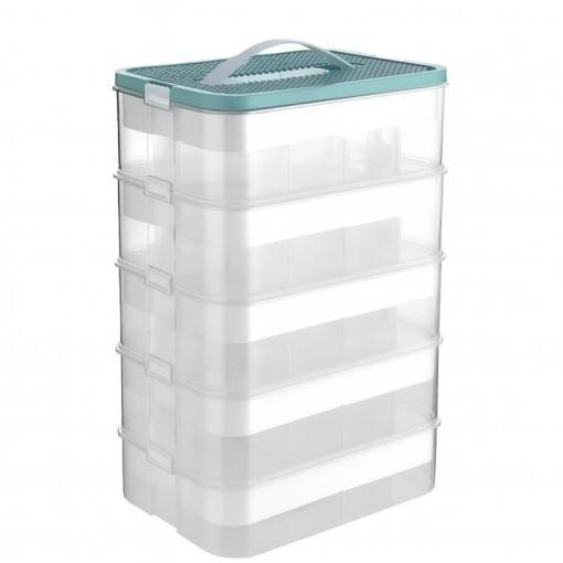 Úložný box s 5 patry, teleskopický, průhledný se zelenou