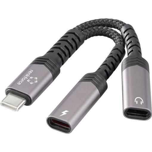 Renkforce USB-C®, audio kabelový adaptér [1x USB-C® zástrčka - 2x USB-C® zásuvka, USB-C® zásuvka (nabíjení)] USB-C® Audio+Charge Adapter 7.50 cm flexibilní