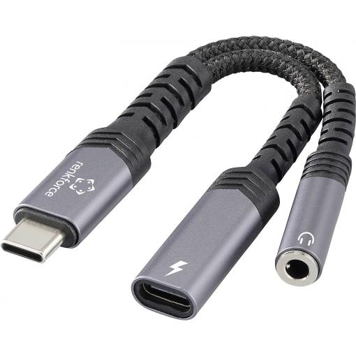Renkforce USB-C®, audio kabelový adaptér [1x USB-C® zástrčka - 1x Audio, stereo (3,5 mm jack), USB-C® zásuvka (nabíjení)] USB-C® Audio+Charge Adapter 7.50 cm