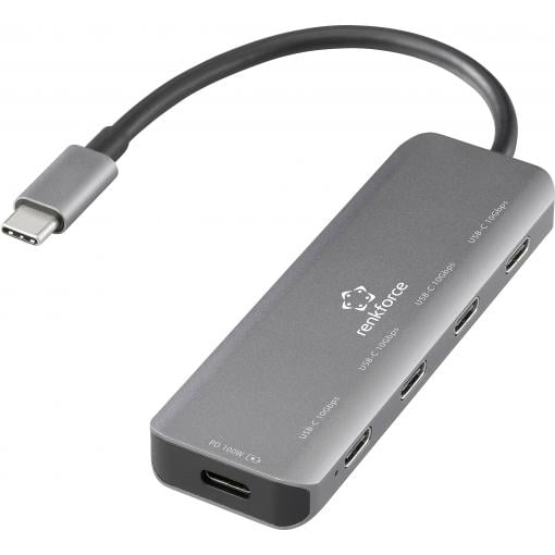 Renkforce RF-6872246 USB Hub 4 porty USB-C® USB 3.2 Gen2 10 GBit/s s hliníkovým krytem, s konektorem USB C šedá RF-USBCH-220