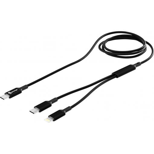 Smrter USB-C® Y-kabel USB-C®, Apple Lightning konektor 120 cm černá hliníková zástrčka, látkový potah, s funkcí OTG SMRTER_DUO_BK