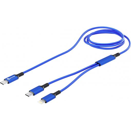 Smrter USB-C® Y-kabel USB-C®, Apple Lightning konektor 120 cm modrá hliníková zástrčka, látkový potah, s funkcí OTG SMRTER_DUO_NB