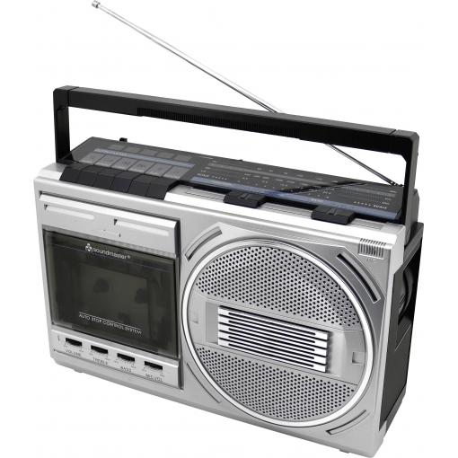 soundmaster RR20SI rádio s kazetovým přehrávačem, FM, AM, kazeta, USB, FM, SV, KV, Bluetooth, AUX, černá, stříbrná