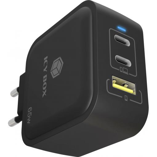 ICY BOX GaN Wandladegerät Adaptér USB-C, Qualcomm Quick Charge 3.0 , GaN, USB Power Delivery (USB-PD) , Nadproudová ochrana, Rychlonabíječka, USB-C® zástrčka,
