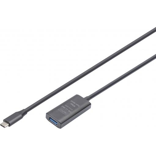Digitus USB kabel USB 3.2 Gen1, USB 3.2 Gen1, USB 3.0 USB-C®, USB-C ® zástrčka, USB-A zásuvka 5.00 m černá Aktivní se zesílením signálu, oboustranně