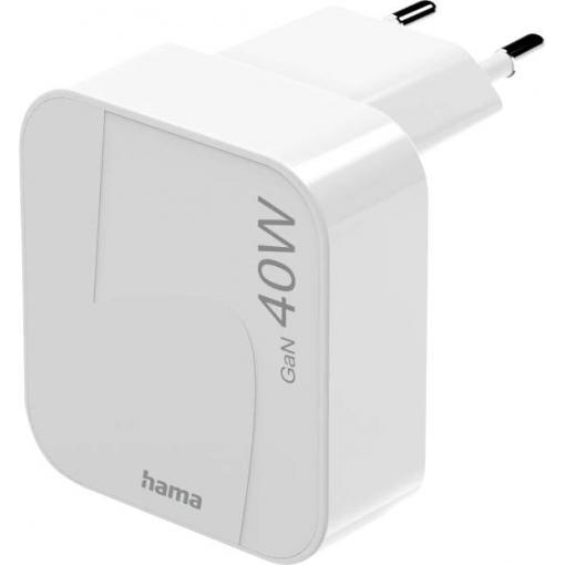 Hama USB nabíječka, GaN, USB Power Delivery (USB-PD) , USB-C®, 40 W, Power Delivery 3.0, QC 2,0, QC 3.0, bílá