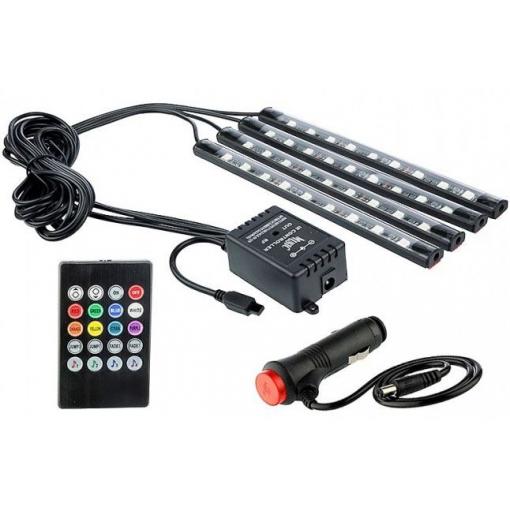 Osvětlení interiéru auta 4x9LED, dálkové ovládání, ovládání zvukem