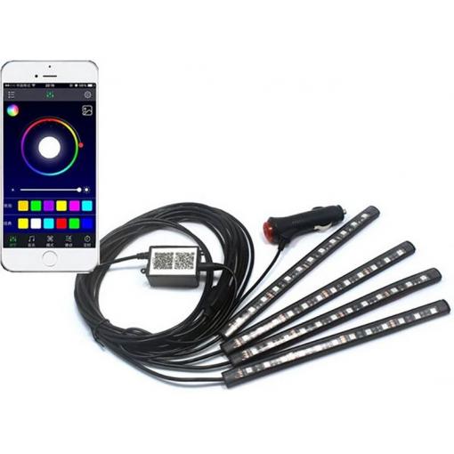 Osvětlení interiéru auta 4x12LED, Bluetooth APP