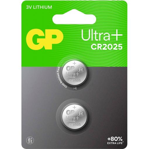 GP knoflíkový článek CR 2025 3 V 2 ks 160 mAh Li-MnO2 GP Ultra Plus Batterie Lithium Knopfzelle CR2025 2 Stück