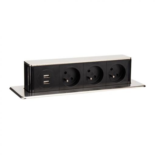 Solight USB výsuvný blok zásuvek, 3 zásuvky, nerez + plast, délka 1,9m, 3 x 1mm2, stříbrný - PP126