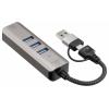 Renkforce RF-6856046 USB Hub 3 porty USB-A, RJ45 USB 3.2 Gen1 5 GBit/s s vestavěnou síťovou přípojkou šedá RF-EAWH-300