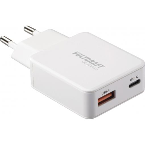 VOLTCRAFT UC-1C1A45W01 USB nabíječka 45 W 1x USB A , 1x USB-C® Rychlé nabíjení, Power Delivery 3.0 bílá GaN