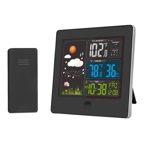 Solight meteostanice, barevný LCD, teplota, vlhkost,RCC, černá - TE80