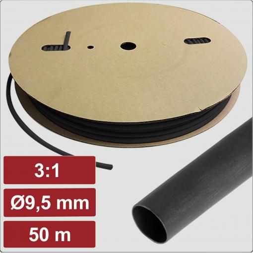 Electronic Garage EG25CA070 smršťovací bužírka s lepidlem černá 9.5 mm 3.2 mm Poměr smrštění:3:1 50 m