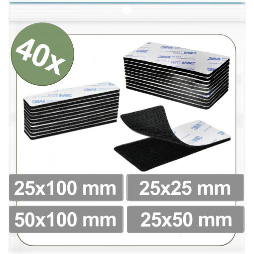 Quadrios 25CA665 kulaté suché zipy, lepicí, háčková a flaušová část, (d x š) 50 mm x 100 mm, černá, 40 ks