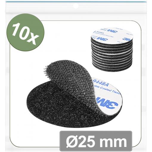 Quadrios 25CA660 kulaté suché zipy, lepicí, háčková a flaušová část, (Ø) 25 mm, černá, 10 ks