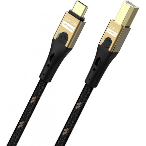 Oehlbach Kabel USB-C USB 2.0 USB-C®, USB-B zástrčka 2 m černá/zlatá stínění pletivem D1C9548