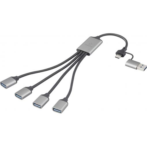 Renkforce RF-6861934 USB Hub 4 porty USB-A USB 3.0 5 GBit/s s hliníkovým krytem šedá RF-HUB-300