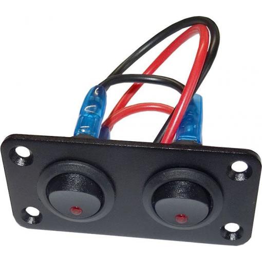 Spínací panel 73 × 35 mm hliníkový se 2 vypínači s prosvětlením