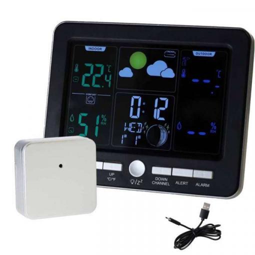 Meteorologická stanice teploměr, vlhkoměr, hodiny, budík, USB