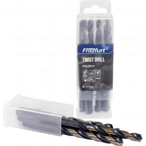 FRITZFURT 1111-3110 HSS-G kovový spirálový vrták 5dílná 10 mm Celková délka 133 mm odolný proti korozi DIN 338 Trojboká stopka 5 ks