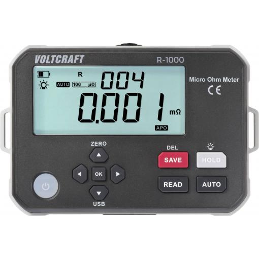 VOLTCRAFT R-1000 Mikroohmmetr 1 µΩ, 1 A datová paměť při provozu na akumulátor