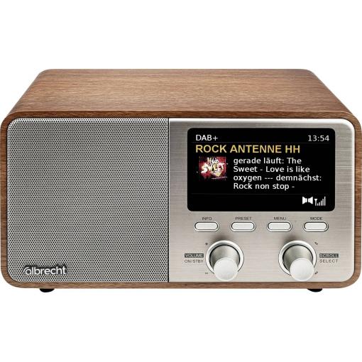 Albrecht DR 760 27760 stolní rádio, DAB+, FM, DAB+, AUX, Bluetooth, Dřevěný kryt, včetně reproduktoru, dřevo, hnědá, stříbrná
