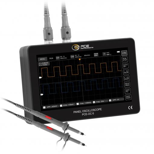 PCE Instruments digitální osciloskop 100 MHz, 1 GSa/s, 30 kpts, 240000 Bit, ruční provedení, 1 ks, PCE-OC 6