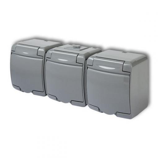 Zásuvka na omítku Karlik 250 V / 16 A, IP54, šedá