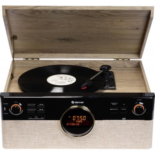 Denver MRD-180 Stereosouprava v retro stylu DAB+, Bluetooth, CD, kazeta, gramofón, černá, dřevo