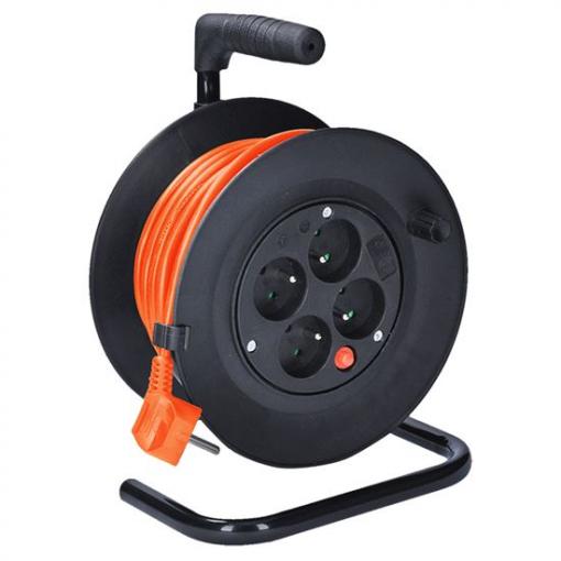 Solight prodlužovací přívod na bubnu, 4 zásuvky, 15m, oranžový kabel, 3x 1,0mm2 - PB22O