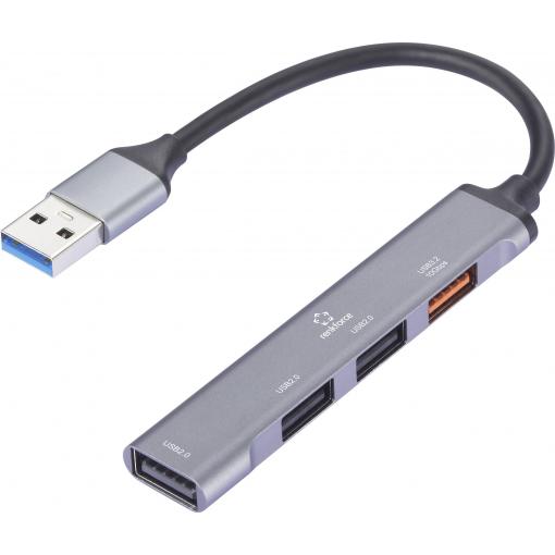 Renkforce RF-6855462 USB Hub 4 porty USB-A USB 3.2 Gen2 10 GBit/s s hliníkovým krytem šedá RF-USBH-200