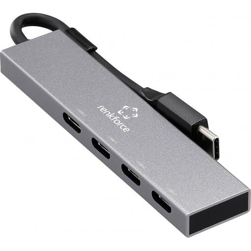 Renkforce RF-6902308 USB Hub 4 porty USB-C® USB 3.2 Gen2 10 GBit/s s konektorem USB C šedá RF-USBCH-205
