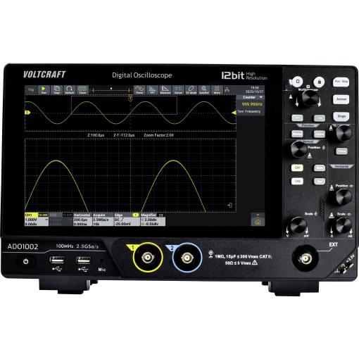 VOLTCRAFT ADO-1002 digitální osciloskop 100 MHz, 2.5 GSa/s, 250 Mpts, 12 Bit, s pamětí (DSO), 1 ks, VC-17257150