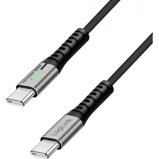 LogiLink Kabel USB-C USB 3.2 Gen2x2 USB-C ® zástrčka 2.00 m černá s LED, 4K UHD, oboustranně zapojitelná zástrčka CU0434